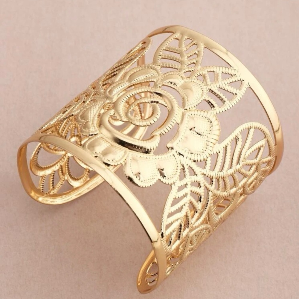 Bohemian yellow gold cuff  bracelet